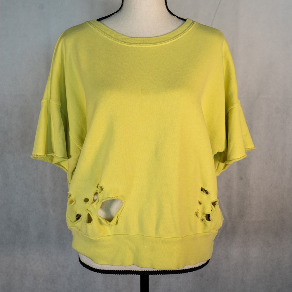 NSF Neon Distressed Short Sleeve Cropped Sweater